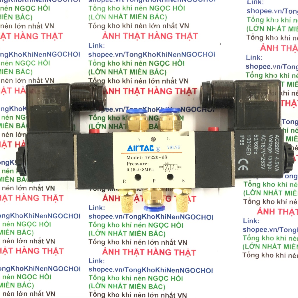 Van điện từ 4V220-08 AIRTAC 2 chiều (có sẵn cút nối) ẢNH THẬT HÀNG THẬT