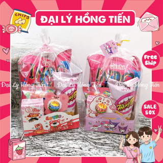 Túi Bánh Kẹo Màu Hồng / Thế Giới Đồ Ăn Vặt Màu Hồng, Kẹo Gấu Dâu, Concept Trang Trí Giỏ Quà Bánh Kẹo