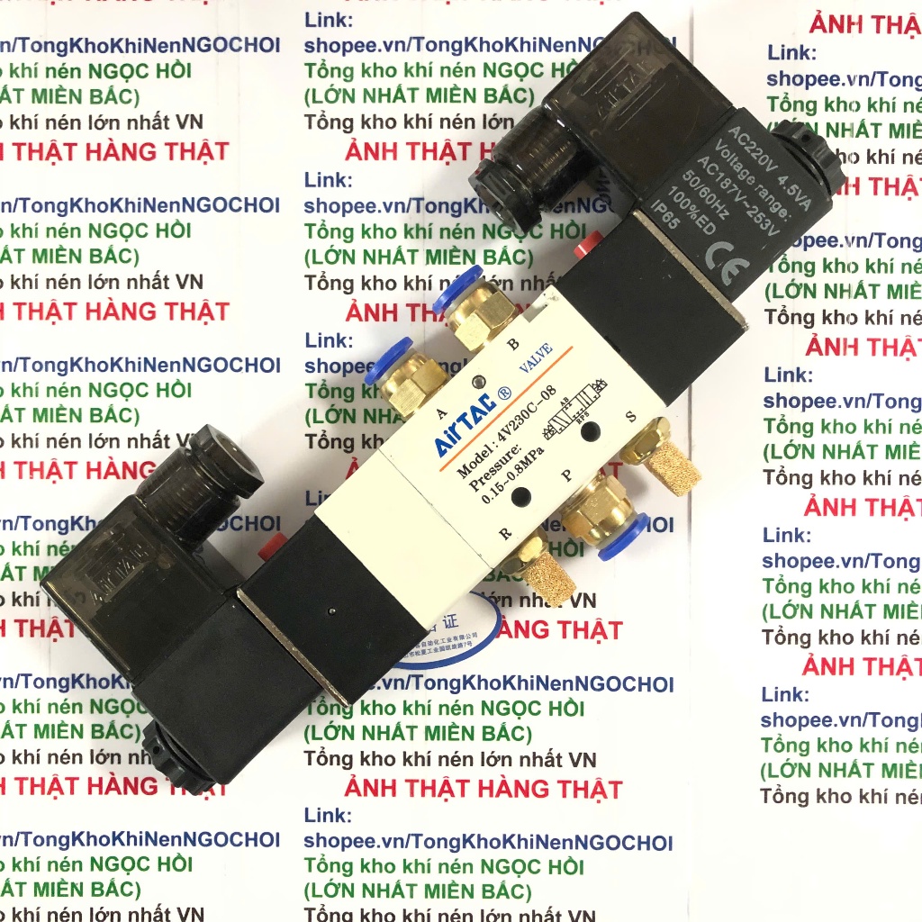 ẢNH THẬT Van Điện Từ AirTac 4V230-08, Van Khí Nén 5/3 5 Cổng 3 vị trí 2 Đầu Coil Điện 24V, 220V (CÓ 