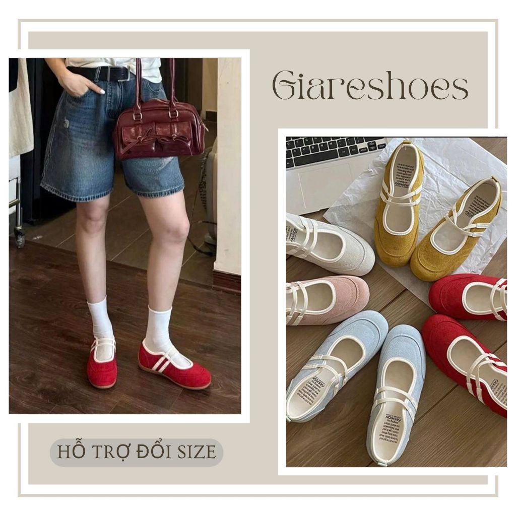 Giày Nữ Ballet Marry Jane Quai Chun Mũi Tròn Đủ màu Đỏ Hồng Vàng || Mã N38