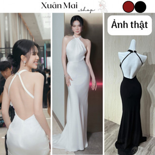  Đầm body Ngọc Trinh cổ yếm hở lưng sẵn mút đầm dự tiệc sang chảnh dáng dài nữ đi biển đi chơi 