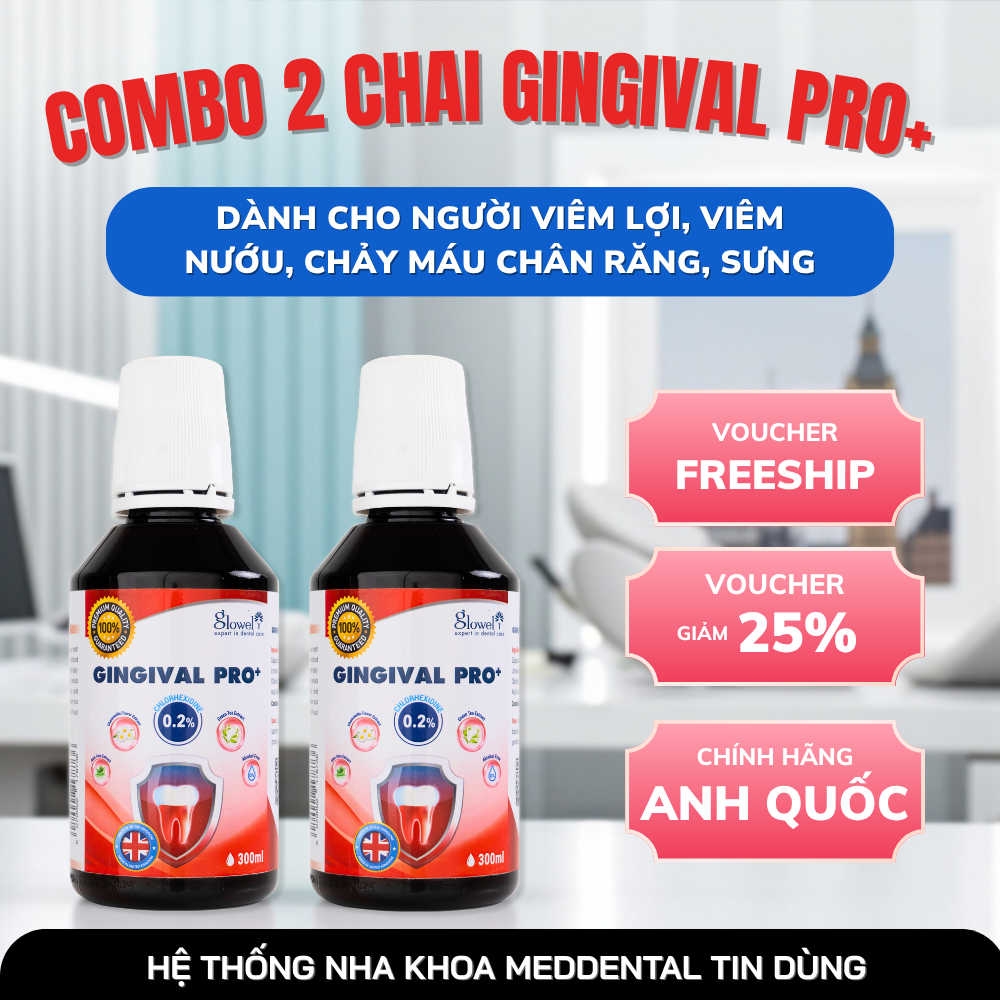 Combo 2 Nước Súc Miệng Chuyên Dụng Glowel Gingival Pro+ Anh Quốc Chlorhexidine 0.2% Cho Viêm Nướu