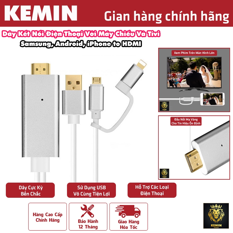 Dây kết nối mọi loại Điện thoại với Máy chiếu và Tivi (Samsung, Android, iPhone to HDMI) - Hàng Cao 
