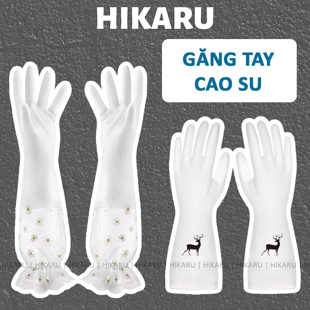 Găng Tay Làm Bếp  Dài Chít Gấu HIKARU Găng Tay Cao Su Rửa Bát Dọn Dẹp Tiện Lợi HIKARU DT240301401