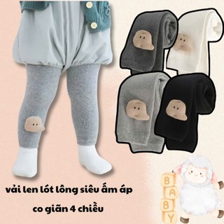 Quần tất gấu lót long vải cotton co dãn 4 chiều giữ ấm cho bé họa tiết đính gấu xinh xắn