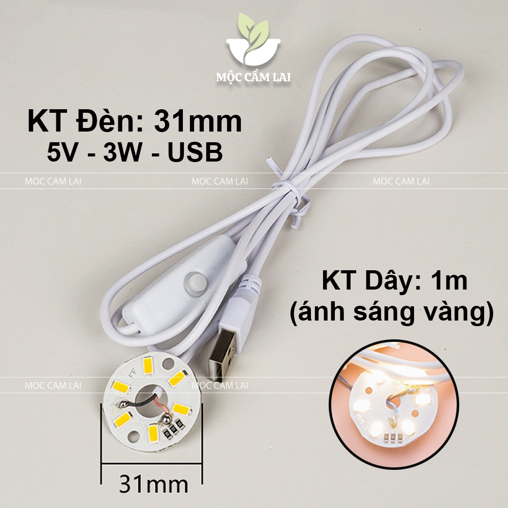  Đèn LED tròn 5V-31mm dây USB 1m Ánh Sáng Vàng Dùng Làm Đèn Trang Trí Đèn Tiểu Cảnh 