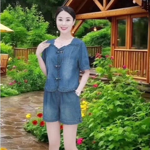 Sét Bộ Bò Nữ Áo Cộc, Quần Đùi Trẻ Trung, Sành Điệu, Chất bò cao cấp mềm mịn có dãn