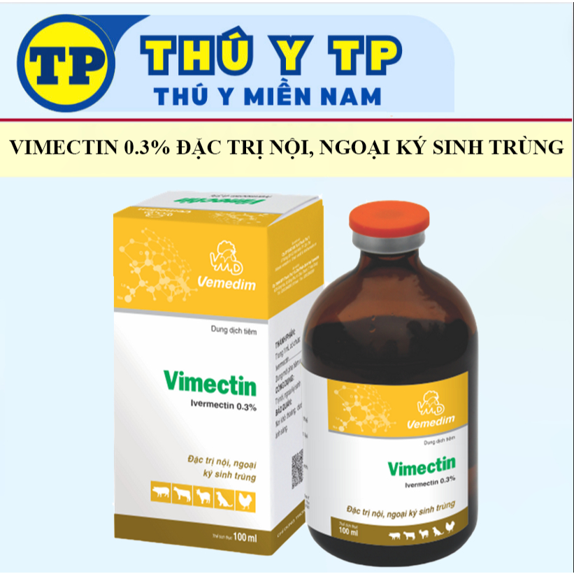 VEMEDIM VIMECTIN  tiêm hỗ trợ nội ngoại kí sinh (ve rận, ghẻ, giun sán) gà, chó mèo, vật nuôi