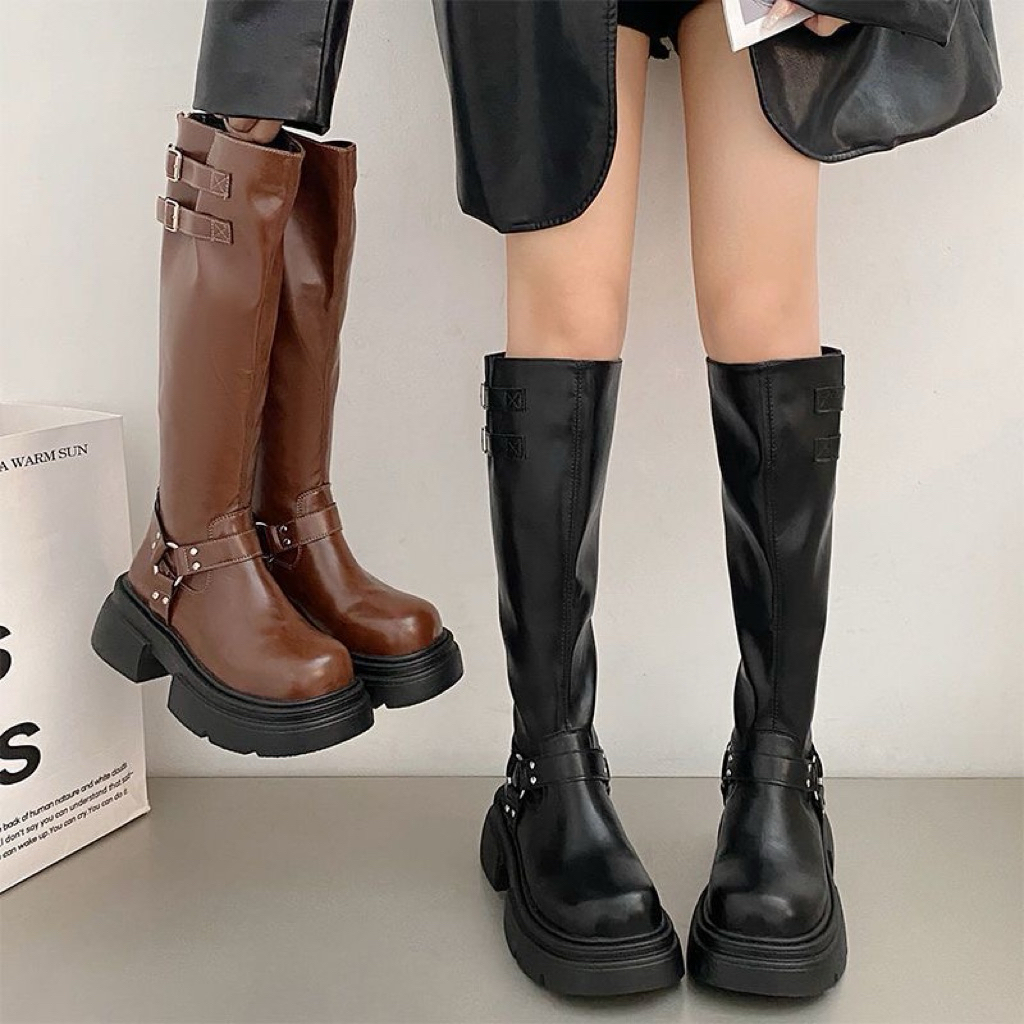 (Hàng  Sẵn) Boot Nữ Cổ Cao Boot Cao Bồi Biker Boots Cao 5CM Sang Chảnh Cá Tính Hottrend 2025 - Hàng 