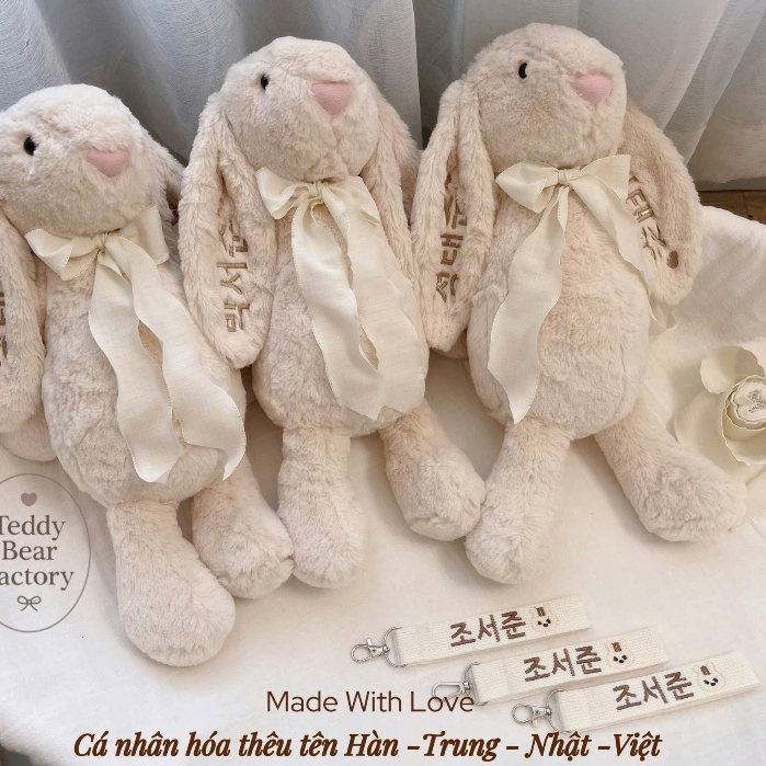 Thỏ Thêu Tên Nhiều Kích Thước 27cm 33cm 40cm 60cm Thỏ Bông Thêu Tai Mềm Mại TEDDYBEAR