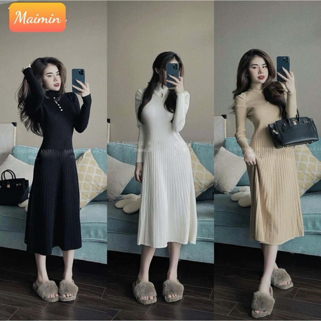 Váy len giọt lệ cổ 3p hàng QC
