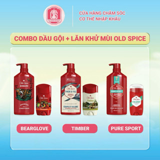 CTS - Combo Dầu gội & Lăn khử mùi Old Spice hương Timber,Thick&Full / Bearglove / Pure Sport  CB650