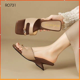 Dép guốc nữ đế xuồng 5 phân hàng hiệu ROSATA hai màu nâu trắng thời trang cao cấp ro731