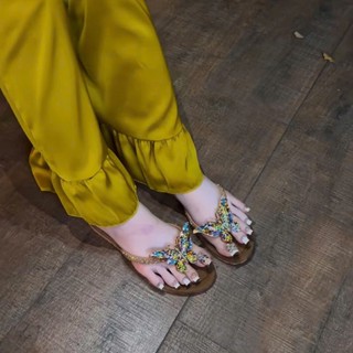 Dép nữ quai kẹp đính đá ong đế xẹp - dép kẹp xỏ ngón đính charm
