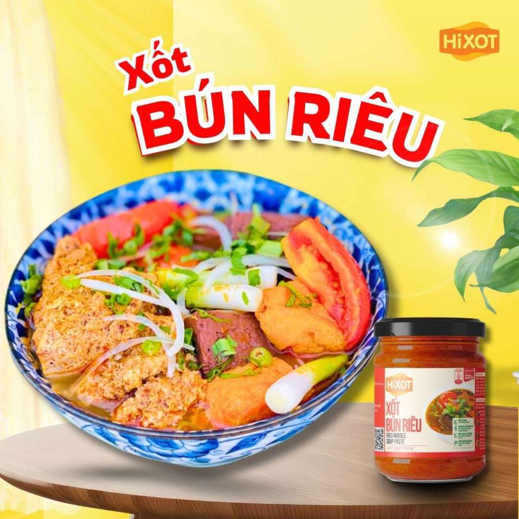 Sốt gia vị Bún Riêu HiXOT hũ 220gram, nấu bún riêu cua/ tôm, lẩu riêu, gia vị hoàn chỉnh