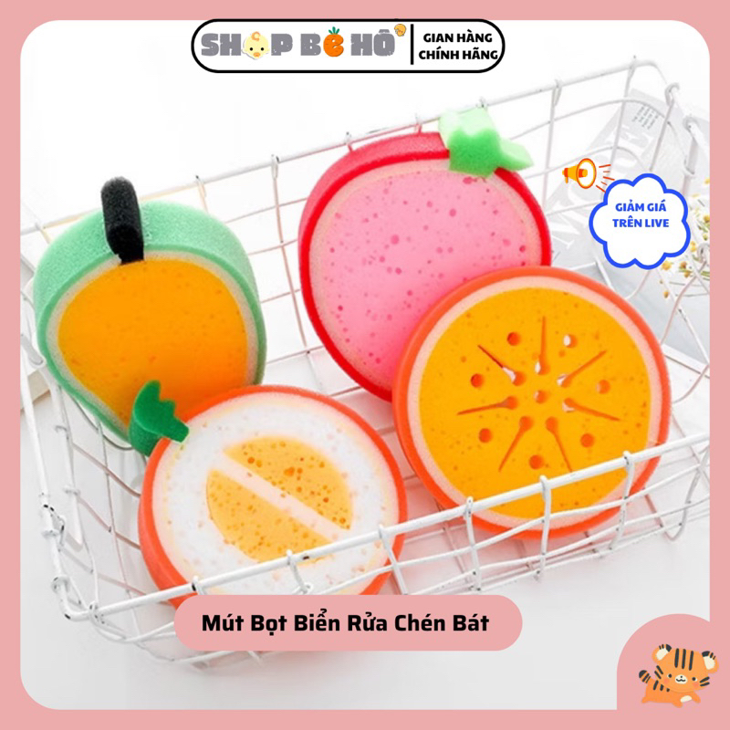 Mút Bọt Biển Miếng rửa chén 2 mặt hình hoa quả giúp tạo nhiều bọt sạch dầu mỡ trên chén bát Shopbeho