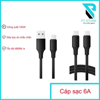  Cáp sạc nhanh 6A - Dây bọc dù chắc chắn - Công suất tối đa 100W - Tốc độ truyền dữ liệu 480Mb   s 