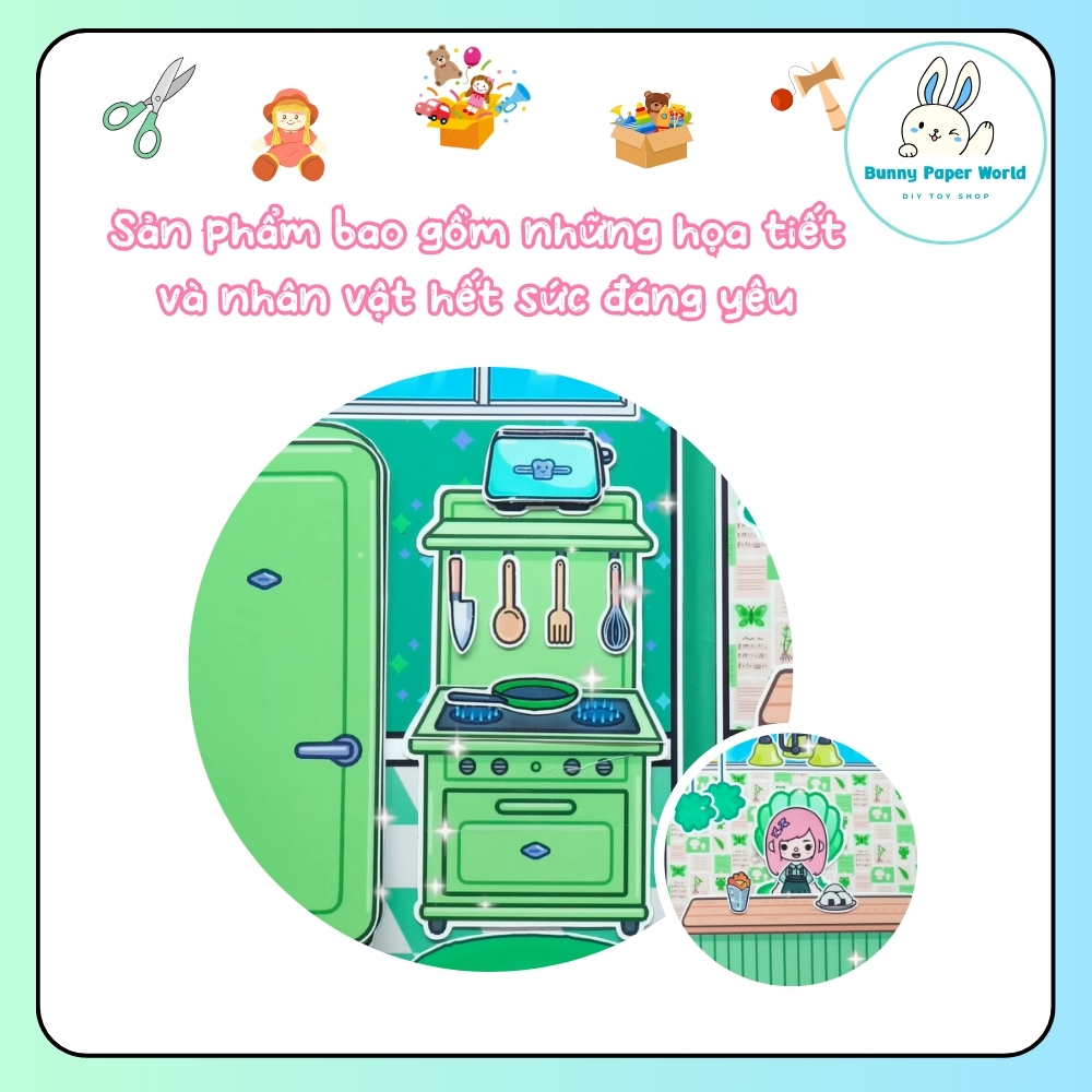 Ngôi nhà bằng giấy DIY của bé Green house in quiet book