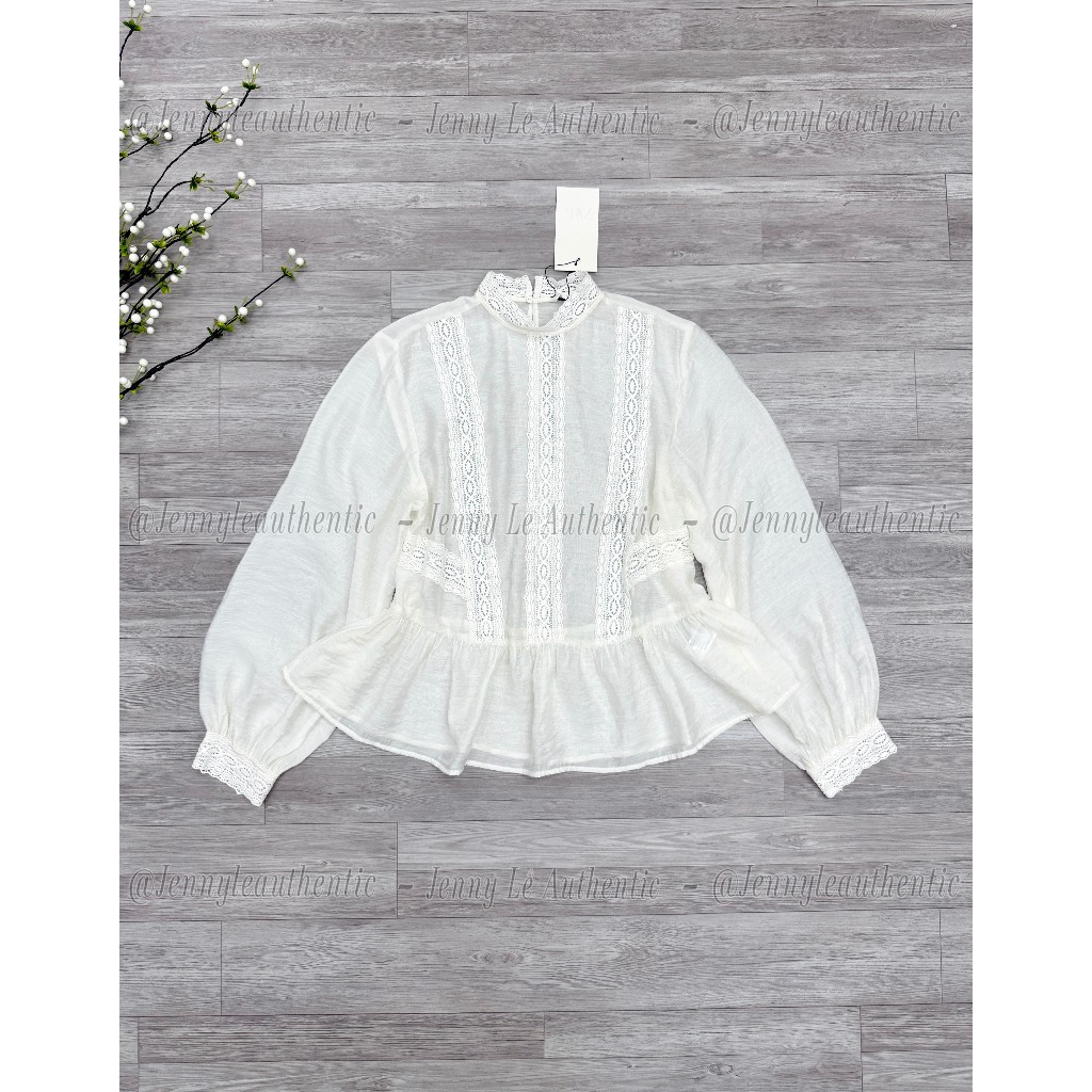 [ZARA AUTHENTIC] Áo Kiểu Zara Authentic Vải Voan Phối Ren Giá SALE/ Áo Blouse Zara Auth