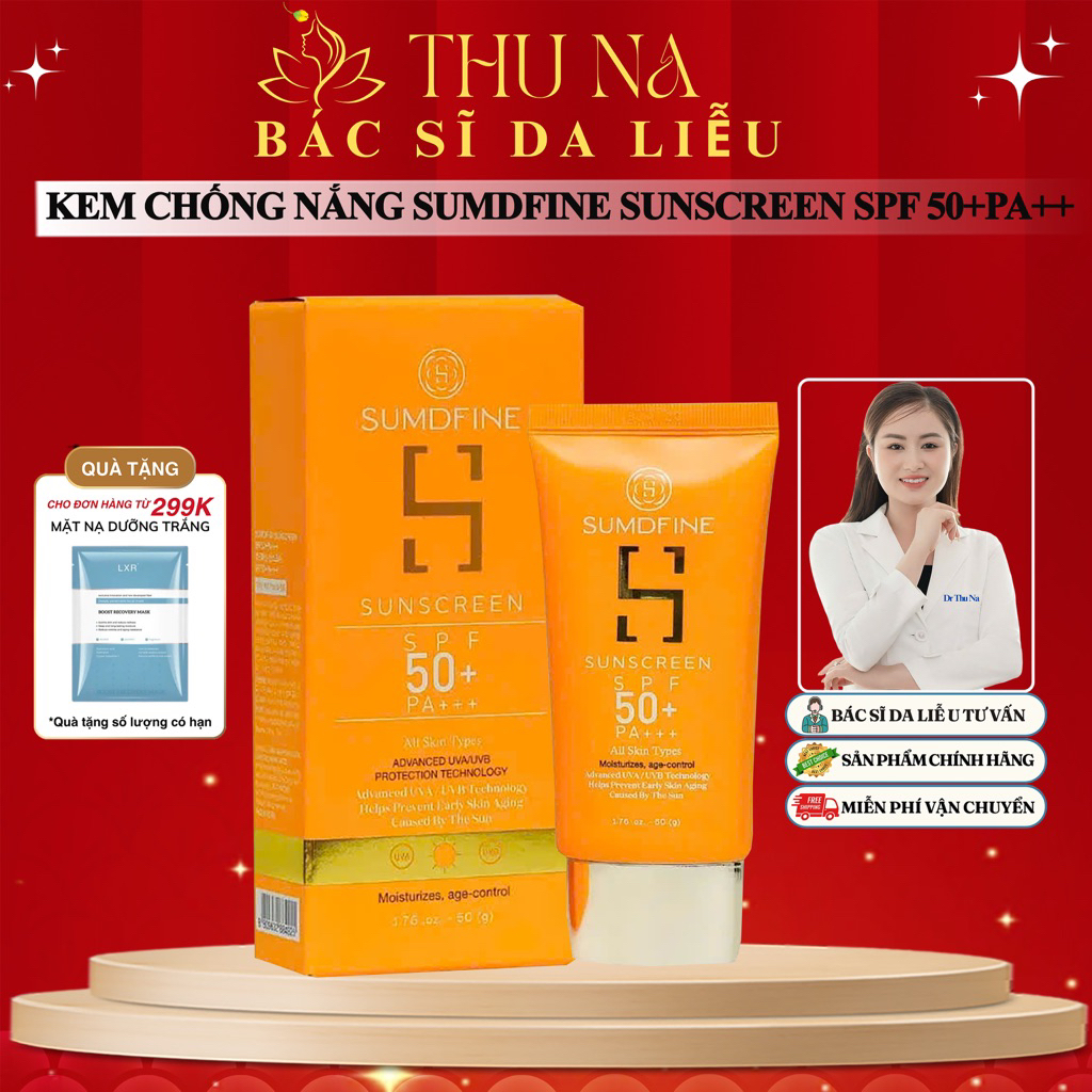  Kem Chống Nắng Sumdfine Sunscreen SPF 50+ PA+++ Chống Nắng Vật Lý Nâng Tone 50g - Hàng Công Ty 