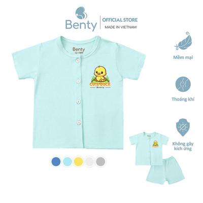 Bộ cộc tay cài thẳng in hình chú vịt dễ thương BENTY BT109 mát mềm mịn, quần áo trẻ em mặc nhà