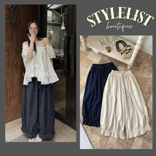  Quần Ống Rộng Nữ Dáng Lửng Chấm Bi Mềm Nhẹ Bo Bèo Hàn Quốc  Quần Ống Bom Gấu Bèo Họa Tiết Châm Bi 