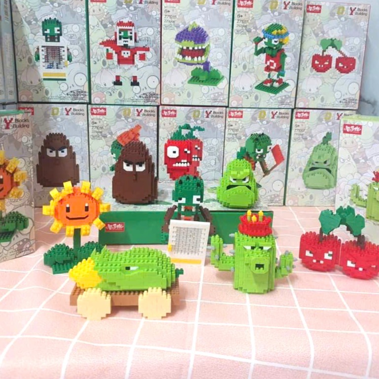 Mô Hình Lắp Ráp Trò Chơi Plants vs Zombie, Đồ Chơi Xếp Hình Hoa Quả Đại Chiến Zombie