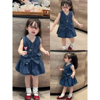  Set áo gile bò kèm chân váy bò xếp ly cho bé gái váy jean cho bé,TPKIDS M1095  