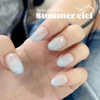  Móng úp thiết kế ombre xanh hồng mắt mèo B09 charm sao biển bạc dễ thương đủ form Cici.nailbox 