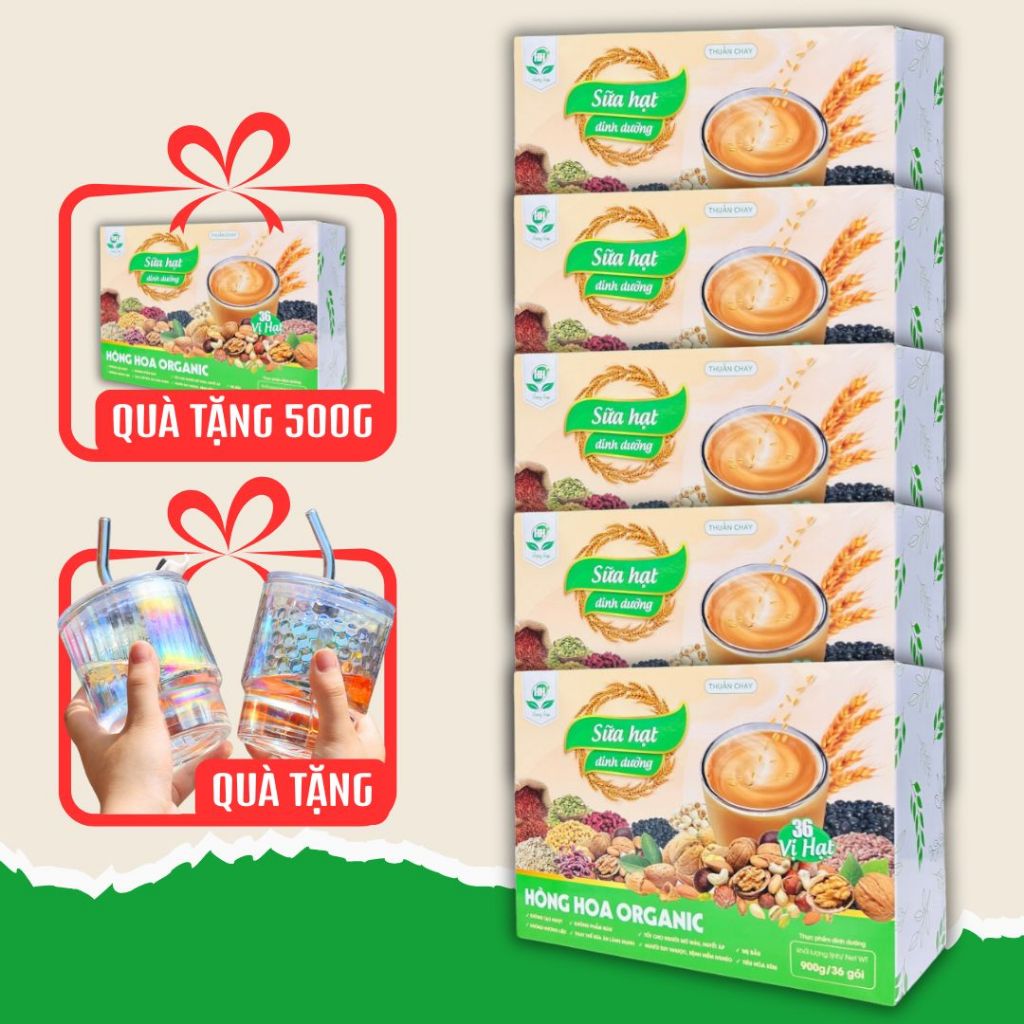 [5 Hộp] Sữa Hạt Hồng Hoa 36 Vị Hạt, Sữa Hạt Dinh Dưỡng Hồng Hoa, Sữa Hạt Thuần Chay