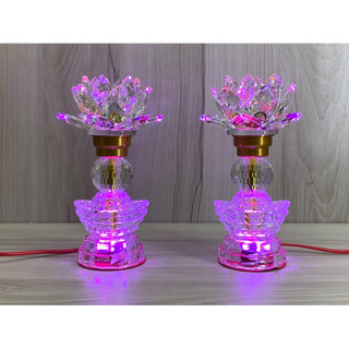 Cặp đèn thờ thỏi vàng pha lê- đèn hoa sen pha lê cao 23cm