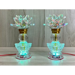 Cặp đèn thờ thỏi vàng pha lê- đèn hoa sen pha lê cao 23cm