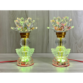 Cặp đèn thờ thỏi vàng pha lê- đèn hoa sen pha lê cao 23cm