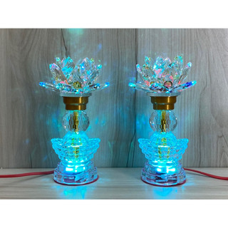 Cặp đèn thờ thỏi vàng pha lê- đèn hoa sen pha lê cao 23cm