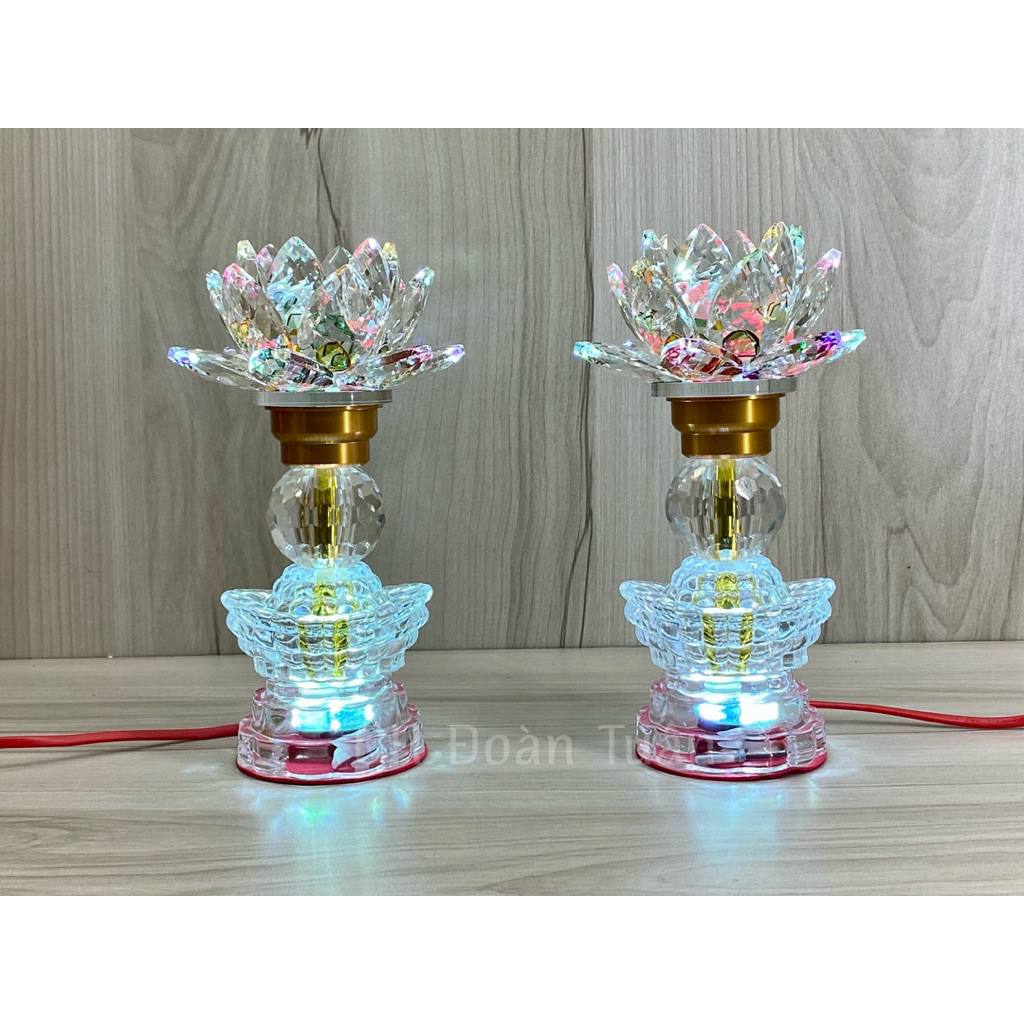 Cặp đèn thờ thỏi vàng pha lê- đèn hoa sen pha lê cao 23cm