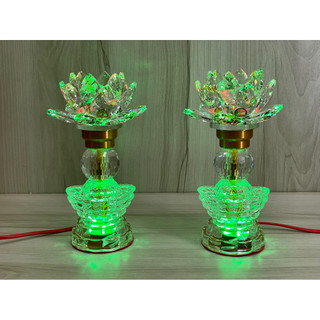 Cặp đèn thờ thỏi vàng pha lê- đèn hoa sen pha lê cao 23cm