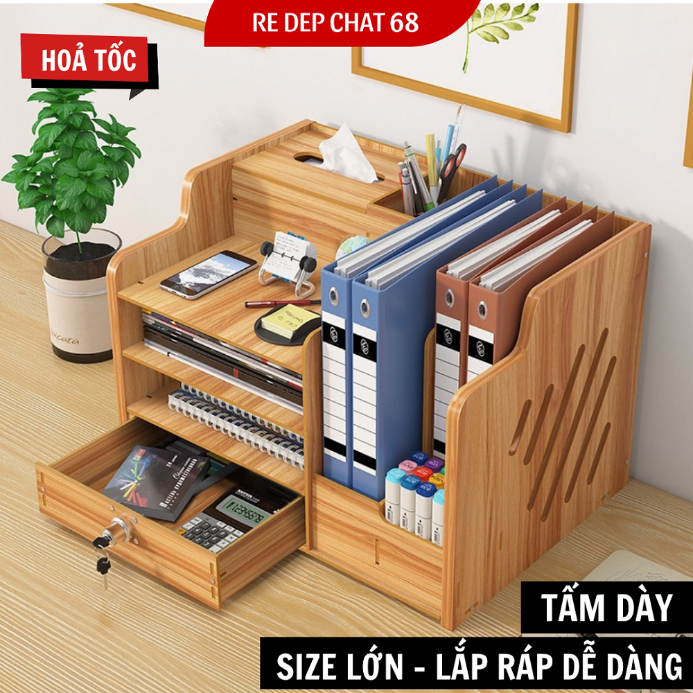 Kệ để đồ văn phòng bằng gỗ, Kệ tủ đựng hồ sơ giá sách để bàn, kệ để sách bút để bàn tiện lợi