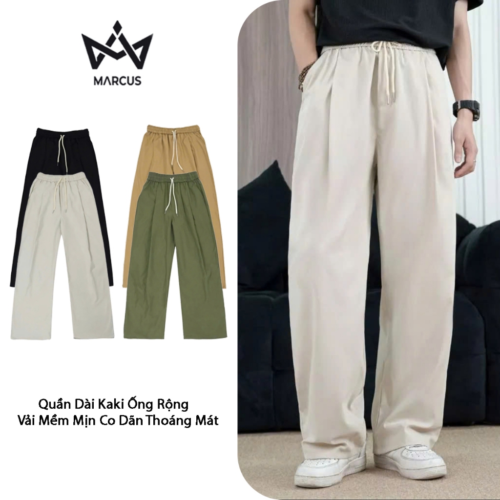 Quần Dài Kaki MARCUS Cạp Chun Form Baggy Vải Mềm Mịn Co Dãn Thoải Mái QBK02
