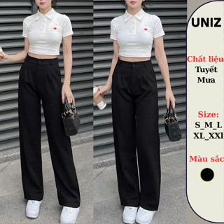 Quần Tây Nữ Đi Học ống suông Dáng Dài , Cạp Cao, Khóa Trước ,Vải Tuyết Mưa UNIZ 3100/P0K30