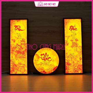  Bộ 3 Tranh Có Đèn LED – Chữ Tâm - Đức - Phúc | Treo Bàn Thờ Phật - Bàn Thờ Gia Tiên – In UV Độ Bền Màu 15 Năm 