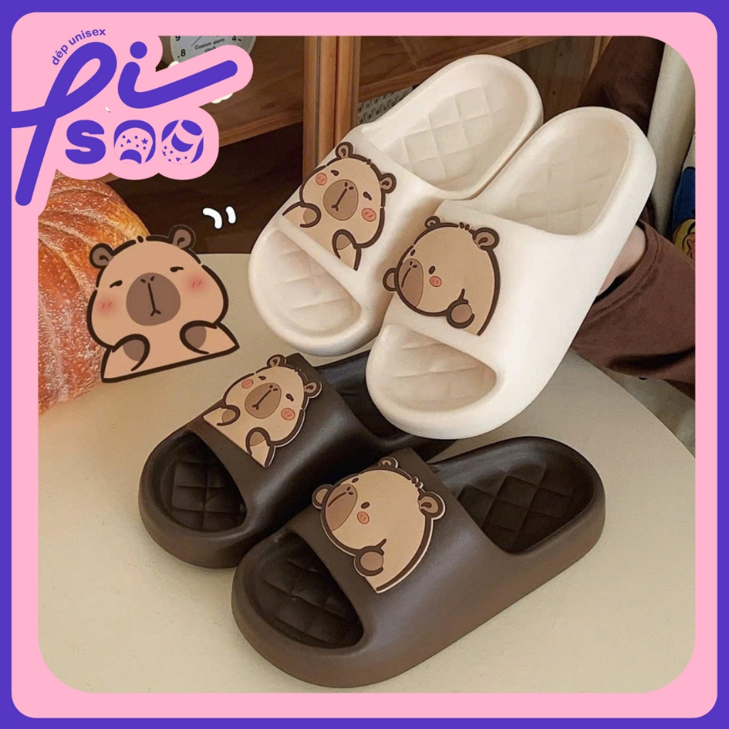 Dép EVA đế cao 2cm gắn hình Capy Bara, dép quai ngang nữ bản mới PiSoo
