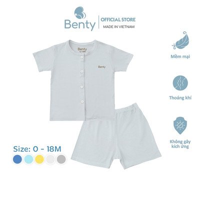 Bộ cộc tay cài thẳng trơn BENTY chất vải mềm mịn thấm hút, quần áo trẻ em thoáng mát an toàn cao cấp