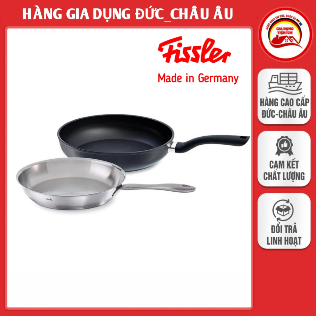 Set 2 chảo rán cao cấp Fissler 1 chảo nhôm chống dính Catania 24cm + 1 chảo inox Cenit  28cm