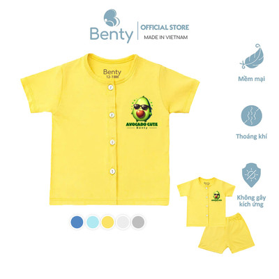 Bộ cộc tay cài thẳng in hình avocado cute BENTY BT116 cao cấp, đồ bộ cho bé sơ sinh đến 18 tháng