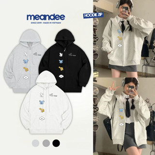Áo Hoodie Zip Nam Nữ Meandee Form Rộng Unisex, Áo Hoodie Zip Local Brand Vải Nỉ Lót Lông, 2 Da Màu đen, xám tiêu - KNHP1