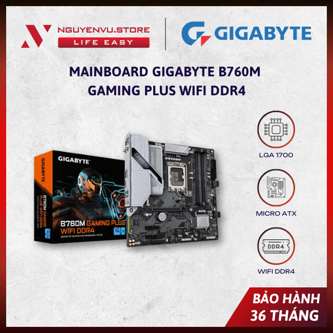 [CHÍNH HÃNG] Mainboard Gigabyte B760M GAMING PLUS WIFI DDR4 ( B760/LGA1700/M-ATX/4 x DDR4 125GB ) - 