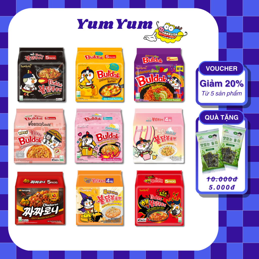   5 GÓI  Mì Gà Cay SamYang Hàn Quốc 140g các vị Cay Pho mai Chua cay Hoa hồng rose Cream Carbonara,.. - yumyum 
