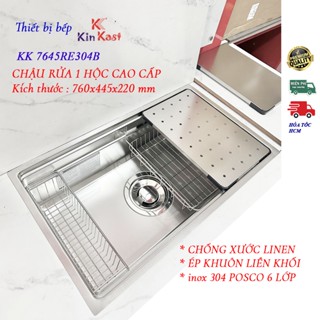 Chậu rửa 1 hộc lắp âm đá cao cấp inox 304 Chậu rửa chén bát inox 1 hố lắp âm Chậu rửa chén cao cấp KK 7645 RE304B