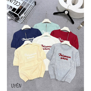 Áo len mongtoghi cổ tròn thêu chữ, Áo dệt kim cổ tròn dáng vừa AL2528-D2TN - NhiNhi Shop