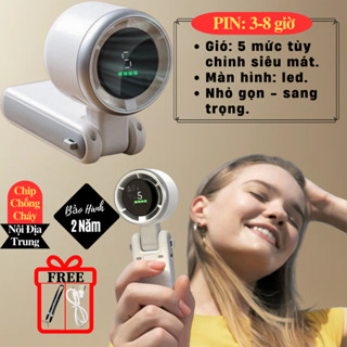 (Bản Cao Cấp) Quạt cầm tay mini tích điện 5 cấp độ gió xoay 180 độ gấp gọn, pin 3600 MAH + đèn led, sử dụng lâu - HK607